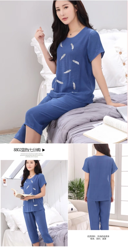 Mùa hè phụ nữ tay ngắn mẹ trung niên chất liệu cotton mỏng của mẹ chồng và bộ đồ ngủ bằng vải lanh có thể mặc XL kiểu đồ bộ