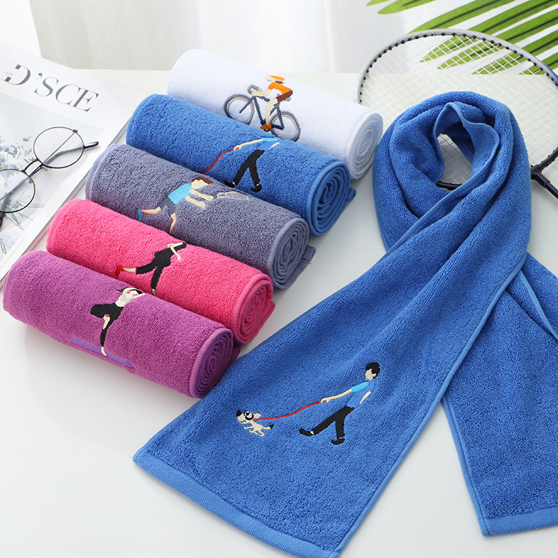 Towel Made of Pure Cotton for Sports, Bathing, and Showering, Extra Long, Suitable for Gym, Running, Yoga, Adult Use, Sweat-Absorbent, Embroidered Logo