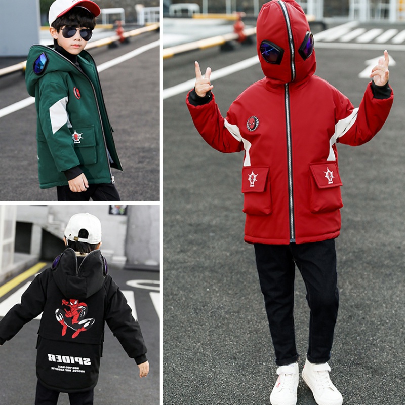 Winter Jacket 2020 New Mid-Day Kids mùa đông Hàn Quốc phiên bản Airy Thêm Jacket Spider-Man cho trẻ em áo gió.