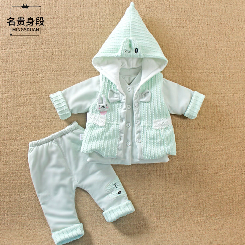Spring and autumn clothes 0-1-one-year-old princess female baby slim cotton three sets autumn and winter 8 months baby clothes foreign pie suit