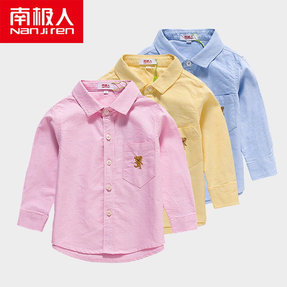 Antarctic children's shirt boy long-sleeved shirt cotton baby plaid top spring and autumn children's denim thin shirt