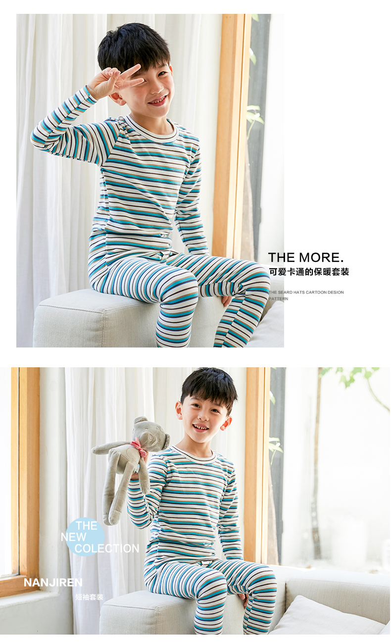 Trẻ em Nam Cực mặc đồ lót trẻ em bộ bé trai và bé gái mùa thu quần áo trẻ em đồ lót nhà sọc - Quần áo lót pijama bé trai