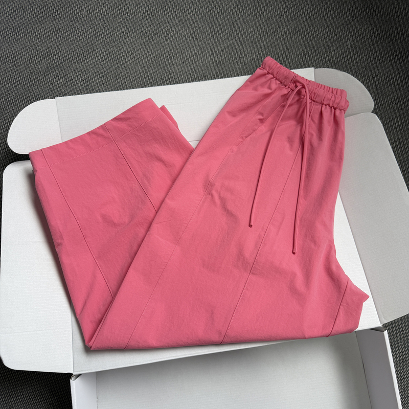 Summer Thin Pink Elastic Waist Drawstring Casual Pants for Women, Loose Nine-Point Pants Summer Thin Pink Elastic Waist Drawstring Casual Pants for Women, Loose Nine-Point Pants