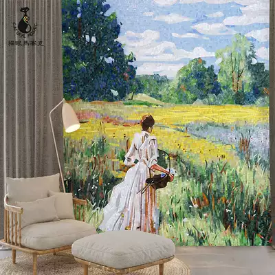 American country mosaic background wall living room glass tile porch tile puzzle cut painting Custom Decorative mosaic