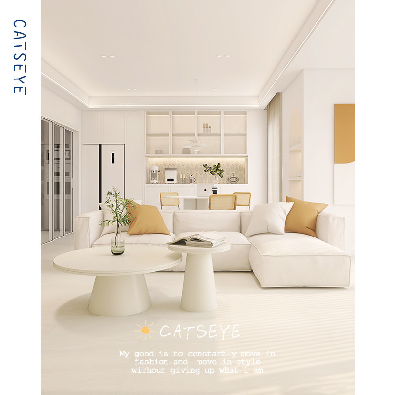 Cat's eye wabi-sabi plain color matte micro-cement tile minimalist milk white living room floor brick wall brick 600x600