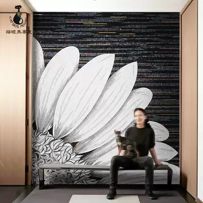 Simple modern sunflower glass fine cut painting mosaic background wall entrance parquet puzzle tile living room mural