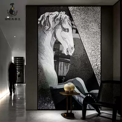 Cat's eye mosaic background wall Simple modern living room horse head entrance aisle background puzzle cut painting parquet
