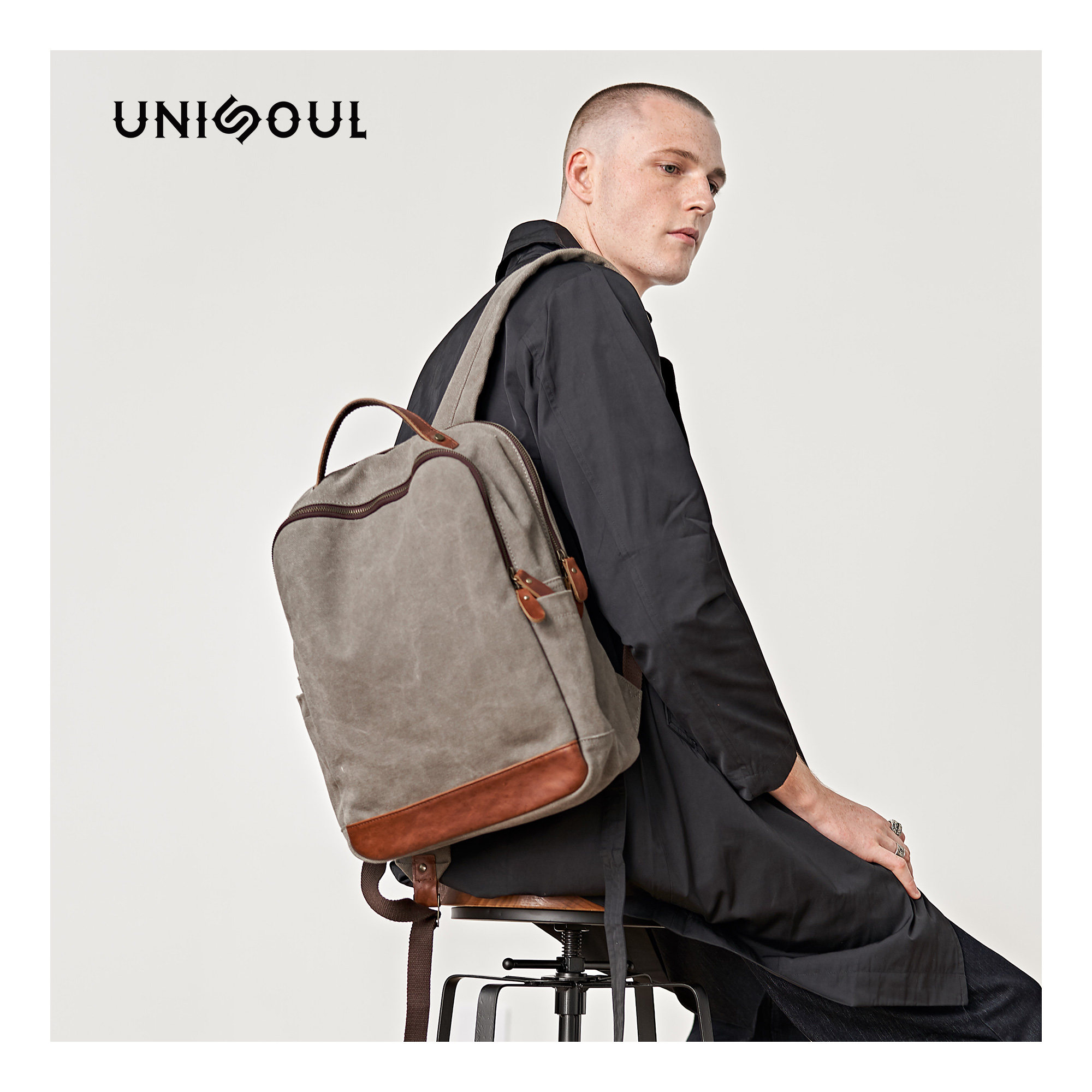 Double Shoulder Bag Men Casual Canvas Double Shoulder Bag Fashion Trend Youth High School Student School Bag Brief Travel Bag