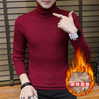 Turn-Down Collar Pullover Casual Knit Top for Men, Winter Fleece-Lined, Thickened, Warm and Comfortable Sweater with Long Sleeves