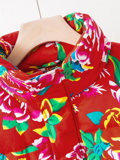 Winter white duck down clothes red bottom Northeast large flower warm down jacket men's printed loose stand-up collar 90 velvet cold jacket