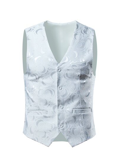 2025 New Product Young Men's Business Casual Top Gentleman's Single-Breasted Floral Pattern Printed V-Neck Performance Vest