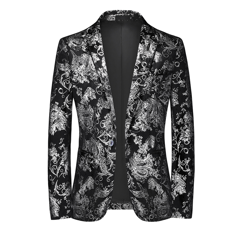 Personalized Classic Evening Dress with Gold Stamping, Trendy Silver Pattern Men's Suit, Casual Jacket for Spring