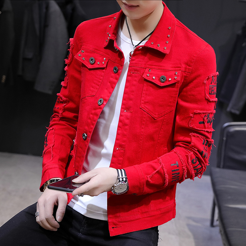 Spring Trend Ben life jacket Men's Hole Denim Jacket Red Dress Casual Big Red Vest Hair Stylist