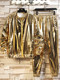 Silver Shiny Cardigan Jacket, Unisex, Loose-Fitting Shiny Performance Outfit Set, Two-Piece Performance Jacket Set