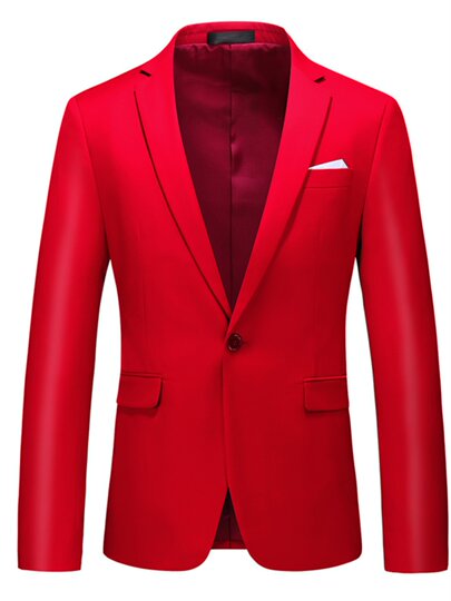 Pure Red Zodiac Year Men's Business Suit for Work, Slim Fit, Notch Lapel, Single-Breasted, Suitable for Hosting and Performances