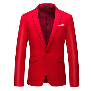 Pure Red Zodiac Year Men's Business Suit for Work, Slim Fit, Notch Lapel, Single-Breasted, Suitable for Hosting and Performances