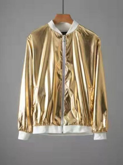 Gold and silver thin coats for men and women, reflective, handsome, beautiful and bright leather jackets, four-season performance clothes, two-piece trendy sets