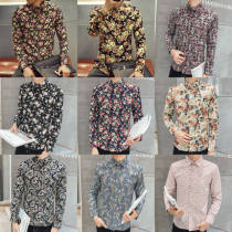 Autumn fancy clothes small floral shirt mens print long sleeve shirt hair stylist trend fashion inch shirt flower