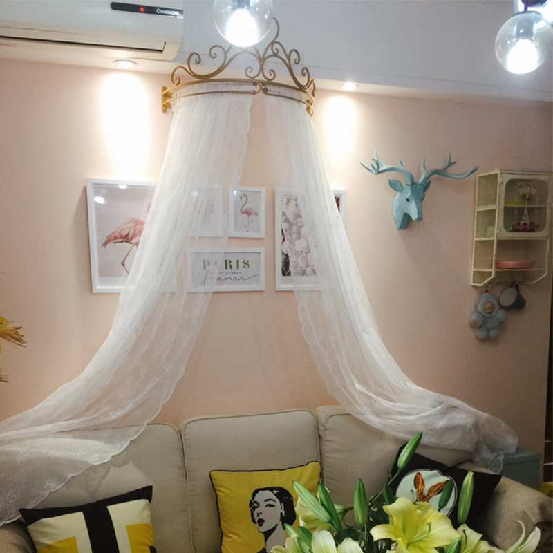 European-style court mosquito net decorated with white princess yarn tent curtain thick court bed curtain double wedding curtain