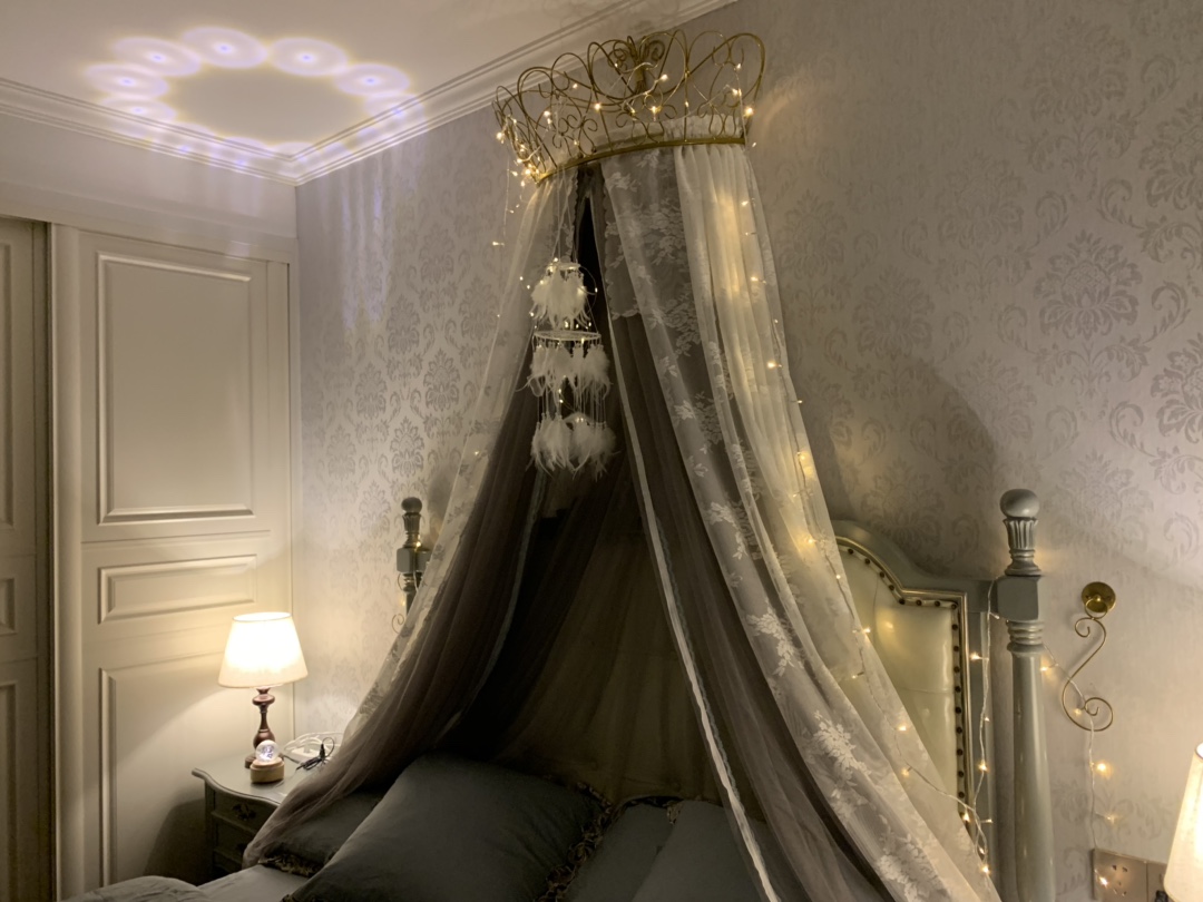 Bed Mantle Princess Mosquito Net Palace Nordic Wind Double Single Mosquito children Princess Nightstand Veil Korean Crown Crown Bed Mantle Shelf