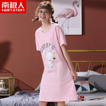 Antarctic women cotton short-sleeved nightgown pajamas girl cute loose cotton home dress summer thin