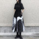 Yamamoto-style dark black waist slimming irregular design printed shirt skirt improved Chinese black dress