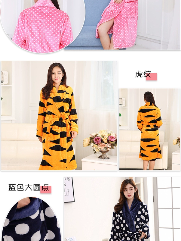 Flannel áo choàng tắm của phụ nữ đồ ngủ nam áo ngủ mùa thu và mùa đông san hô lông cừu dài tay vài chiếc váy buổi sáng dày áo choàng tắm áo choàng đồ ngủ pijama
