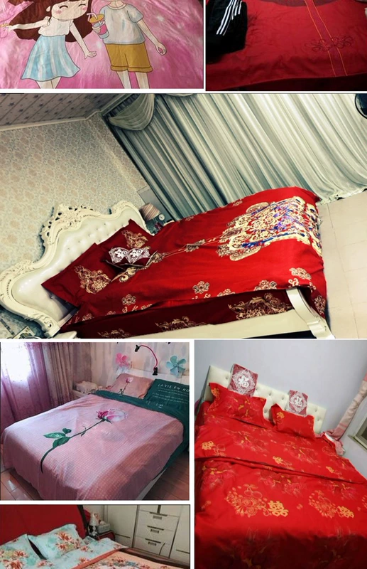 Đám cưới lớn màu đỏ bông cưới bốn mảnh set 1.8m2.0m ​​giường đôi lễ hội bông trải giường