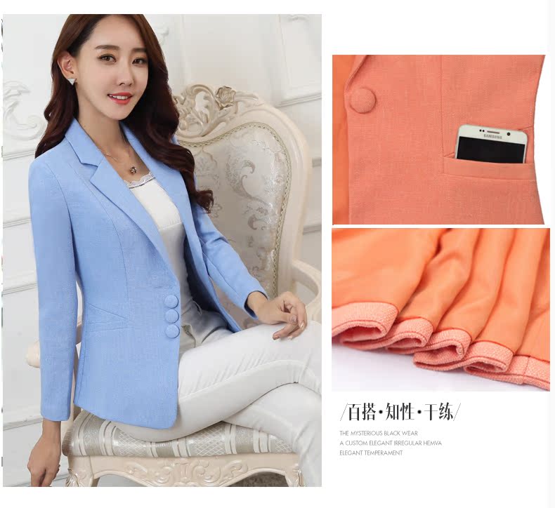 Mùa thu 2018 mới cotton và vải lanh nhỏ phù hợp với nữ dài tay Phiên bản Hàn Quốc của thời trang tự canh hoang dã đoạn ngắn màu rắn áo sơ mi nữ bộ vest nữ