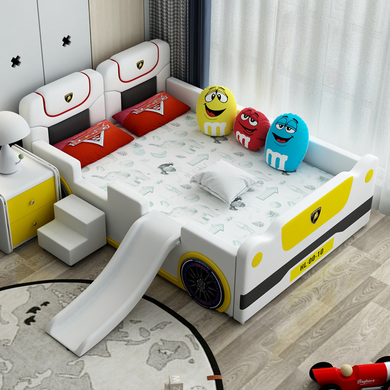 Children's bed car bed boy princess bed baby single bed 1 5 meters with guardrail cartoon sports car bed solid wood