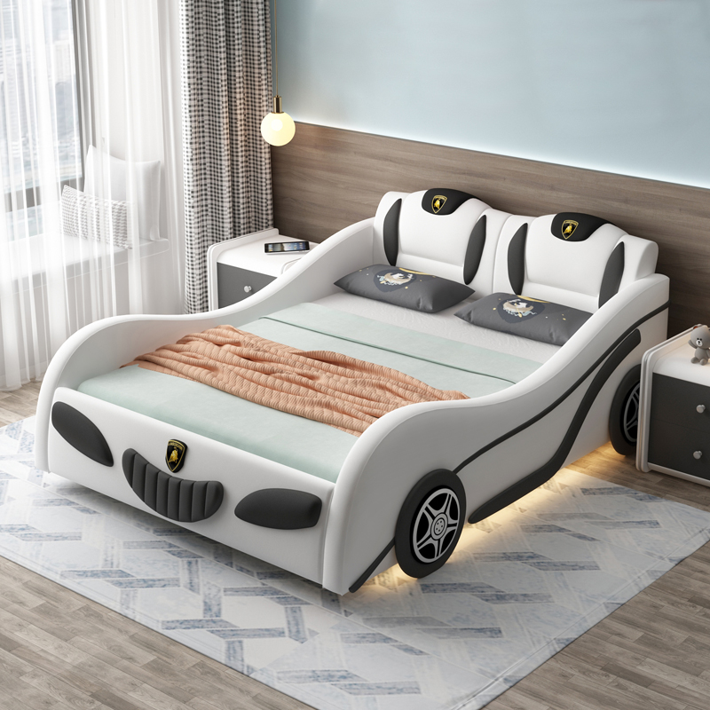 Children's bed boy car bed girl princess bed with guardrail cartoon 1 5m single bed creative sports car leather bed