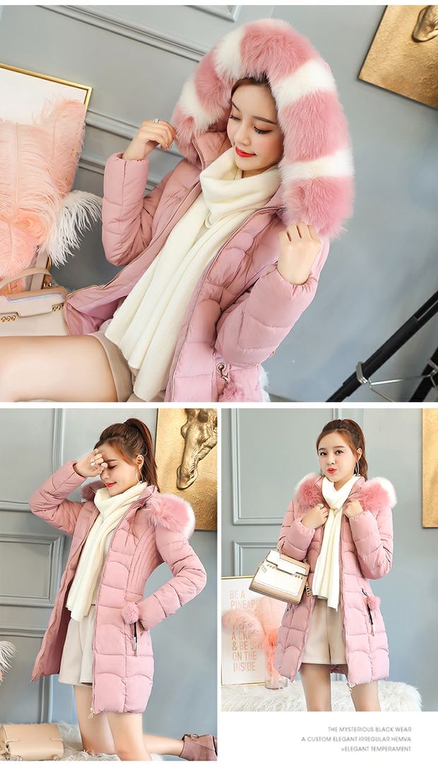 Phiên bản Hàn Quốc của quần lửng nữ size rộng làm dày quần áo cotton nữ 2018 mùa đông mới áo khoác lông cổ rộng Slim mỏng áo khoác lông vũ nữ