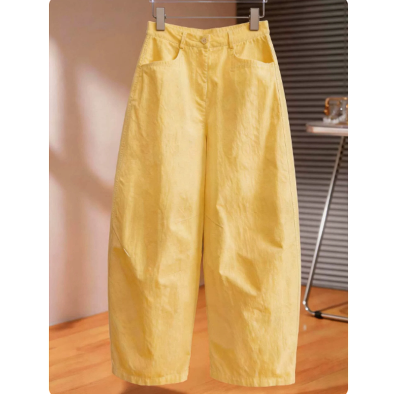 Very Stylish Commuter-Style High-Waisted Yellow Scimitar-Shaped Wide-Leg Pants for Women, Summer 2026, Relaxed and Lazy Style Casual Pants Very Stylish Commuter-Style High-Waisted Yellow Scimitar-Shaped Wide-Leg Pants for Women, Summer 2026, Relaxed and Lazy Style Casual Pants