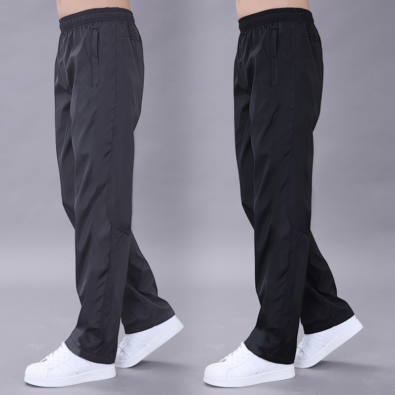 Men's Sports Pants with Mesh, Summer Thin Ice Silk Straight-Leg Casual Pants, Spring and Autumn Loose Black Double-Layer Quick-Drying Pants