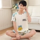 Phiên bản Hàn Quốc của bộ đồ ngủ ngắn tay dành cho thanh thiếu niên và học sinh cộng với kích thước cotton rộng rãi hoạt hình dành cho nam bộ đồ mặc nhà mỏng vào mùa hè - Bên ngoài ăn mặc