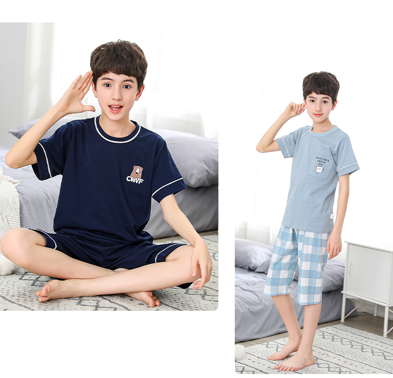 bông trẻ em mùa hè của Nam Cực Pyjama phần mỏng máy lạnh quần áo cậu bé cô gái trinh nữ lớn ngắn tay phù hợp với tracksuit quần áo trẻ em hàn quốc