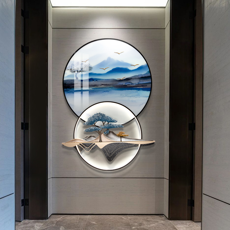 New Chinese Living Room Genguan Background Wall Decoration Painting Wall Decoration Hanging Decoration Light Lavish Pendant 3D Relief Iron Art Vertical