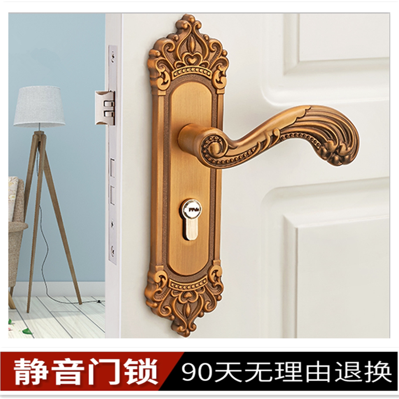 New European style ivory white door lock green bronze silent indoor door handle bedroom yellow ancient lock solid wood door lock