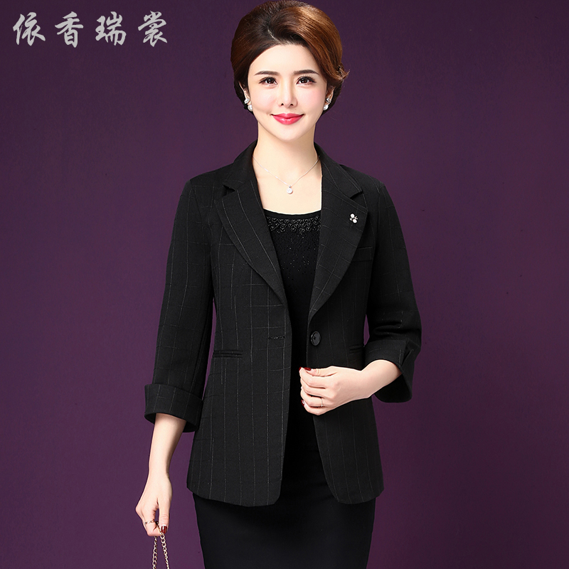 2019 Spring / Summer New Thin nữ Casual sọc ca rô nhỏ Suit nữ áo khoác Bảy-Sleeve Trung niên Suit Mom nhỏ