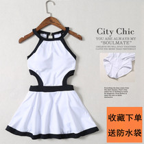 One-piece skirt swimsuit womens summer 2021 new white fairy conservative cover belly thin Korea ins seaside