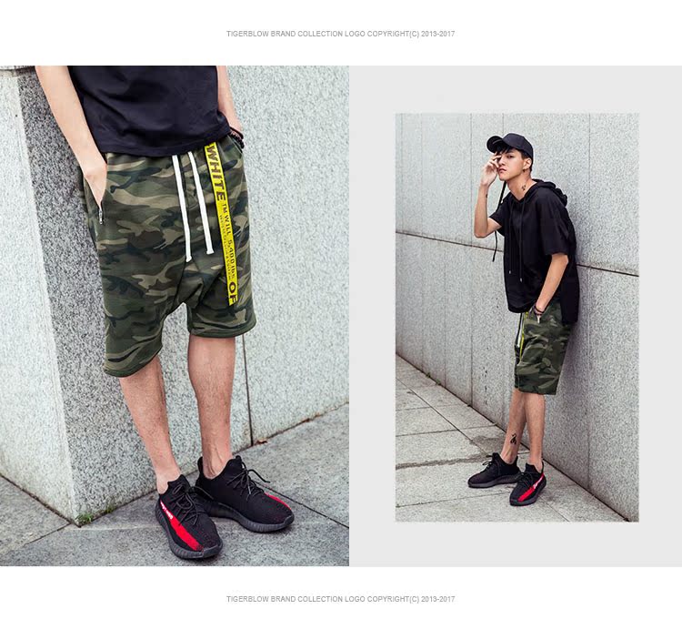 Tigerblow thủy triều thương hiệu kích thước lớn quần short nam ngụy trang mùa hè treo quần harem cộng với phân bón để tăng năm quần thủy triều quần âu nam