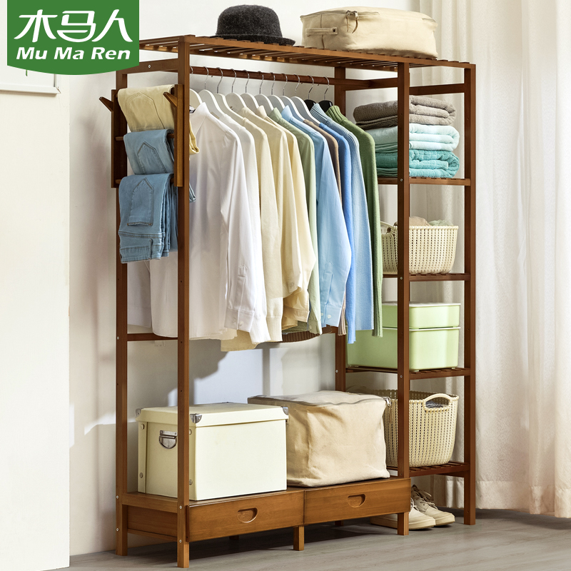 Wooden Horse Man Wardrobe Simple Containing and finishing containing cabinet Reinforced cloth closet Non-solid wood hanging single Double assembly Dormitory