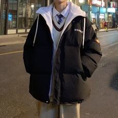 Куртка 假两件羽绒棉衣男加厚外套男冬季情侣装棉袄子ins港风潮牌棉服女