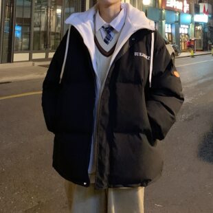 Fake two-piece down cotton coat men thickened jacket men winter couple wear cotton jacket ins Hong Kong trendy brand cotton jacket women