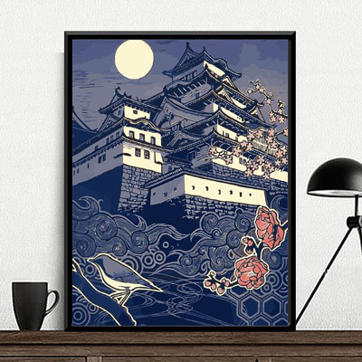 diy digital oil painting Big sea mountain Ukiyo-e landscape coloring painting Handmade painting diy hand-painted decompression decorative painting