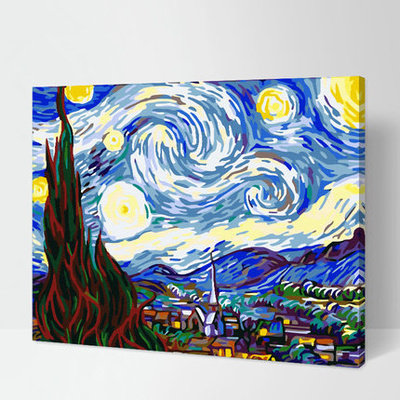 Digital oil painting DIY oil painting Living room landscape Van Gogh starry sky painting decoration