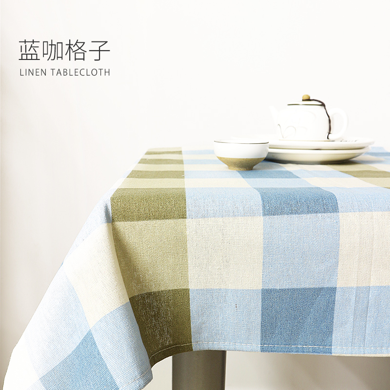 Blue Coffee Latticetablecloth desk INS student fabric art Cotton and hemp Japanese  Gabe solar system Tea table cloth Northern Europe Simplicity Chinese style