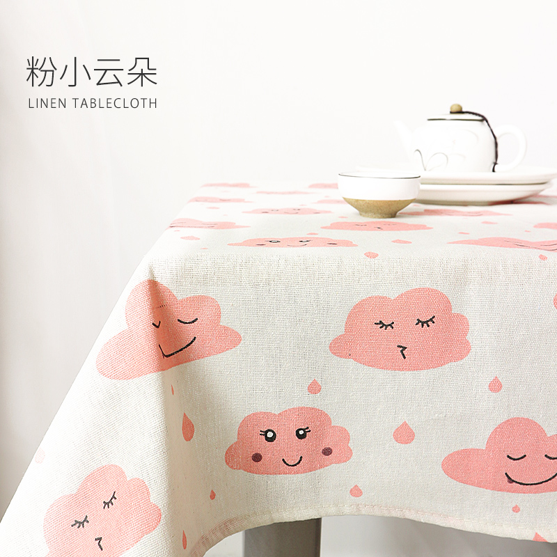 Pink Cloudtablecloth desk INS student fabric art Cotton and hemp Japanese  Gabe solar system Tea table cloth Northern Europe Simplicity Chinese style