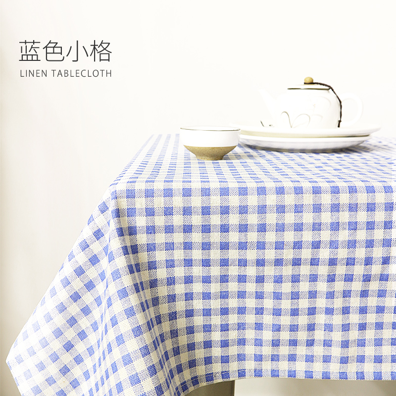 Blue Checktablecloth desk INS student fabric art Cotton and hemp Japanese  Gabe solar system Tea table cloth Northern Europe Simplicity Chinese style