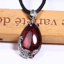 Jiashun Thai silver pendant vintage garnet necklace water drop pendant female silver Ruby sweater chain 925